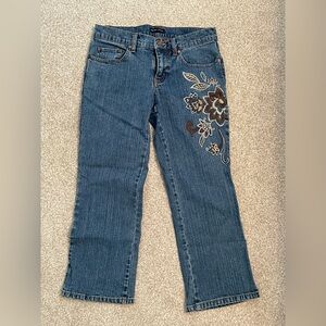 New York & Company Embroidered Blue Jeans Capris